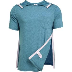 Deyeek Men’s Post Shoulder Surgery Shirts Recovery Tear Away Short Sleeve Full Open Side Snap Adaptive Chemo Clothing(Dark Peacock Blue)