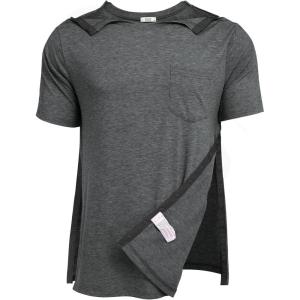 Deyeek Men’s Post Shoulder Surgery Shirts Recovery Tear Away Short Sleeve Full Open Side Snap Adaptive Chemo Clothing(Deep Grey)