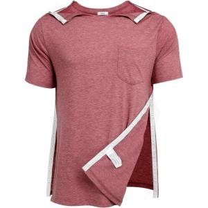 Deyeek Men’s Post Shoulder Surgery Shirts Recovery Tear Away Short Sleeve Full Open Side Snap Adaptive Chemo Clothing(Grey Purple-red)