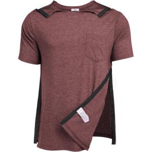 Deyeek Men’s Post Shoulder Surgery Shirts Recovery Tear Away Short Sleeve Full Open Side Snap Adaptive Chemo Clothing(Jujube Red)