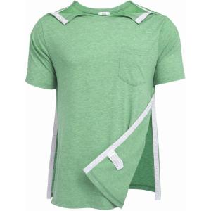 Deyeek Men’s Post Shoulder Surgery Shirts Recovery Tear Away Short Sleeve Full Open Side Snap Adaptive Chemo Clothing(Light Green)