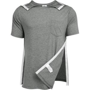 Deyeek Men’s Post Shoulder Surgery Shirts Recovery Tear Away Short Sleeve Full Open Side Snap Adaptive Chemo Clothing(Light Grey)