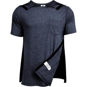 Deyeek Men’s Post Shoulder Surgery Shirts Recovery Tear Away Short Sleeve Full Open Side Snap Adaptive Chemo Clothing(Navy Blue)