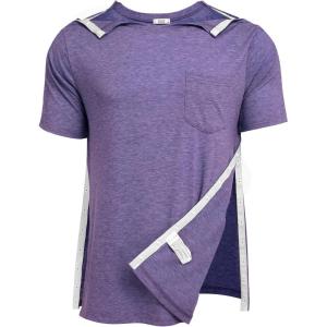 Deyeek Men’s Post Shoulder Surgery Shirts Recovery Tear Away Short Sleeve Full Open Side Snap Adaptive Chemo Clothing(Purple)