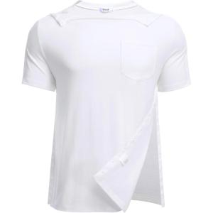 Deyeek Men’s Post Shoulder Surgery Shirts Recovery Tear Away Short Sleeve Full Open Side Snap Adaptive Chemo Clothing(White)