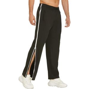 Deyeek Mens Tear Away Basketball Pants 2 Side Zippers Snap Off Full Open Down Sweatpants Leg Post Surgery Pant with Pockets(Black)