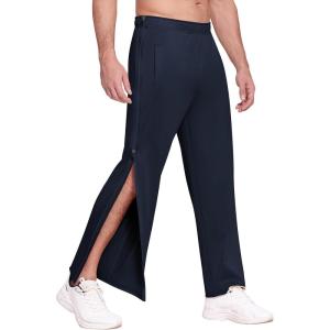 Deyeek Mens Tear Away Basketball Pants 2 Side Zippers Snap Off Full Open Down Sweatpants Leg Post Surgery Pant with Pockets(Blue)