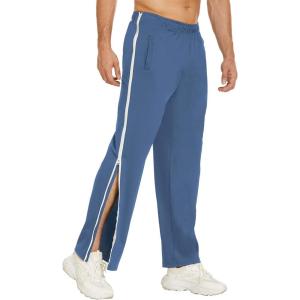Deyeek Mens Tear Away Basketball Pants 2 Side Zippers Snap Off Full Open Down Sweatpants Leg Post Surgery Pant with Pockets(Blue Gray)