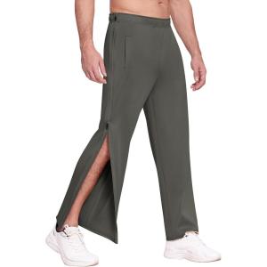 Deyeek Mens Tear Away Basketball Pants 2 Side Zippers Snap Off Full Open Down Sweatpants Leg Post Surgery Pant with Pockets(Dark Gray)