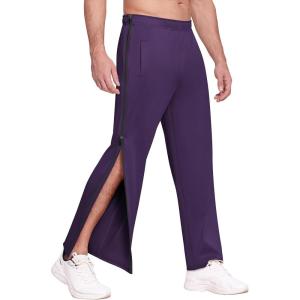 Deyeek Mens Tear Away Basketball Pants 2 Side Zippers Snap Off Full Open Down Sweatpants Leg Post Surgery Pant with Pockets(Dark Purple)