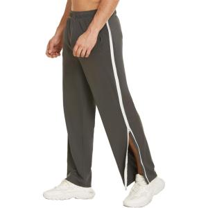 Deyeek Mens Tear Away Basketball Pants 2 Side Zippers Snap Off Full Open Down Sweatpants Leg Post Surgery Pant with Pockets(Grey)