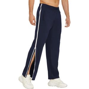 Deyeek Mens Tear Away Basketball Pants 2 Side Zippers Snap Off Full Open Down Sweatpants Leg Post Surgery Pant with Pockets(Navy Blue)