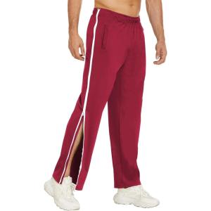 Deyeek Mens Tear Away Basketball Pants 2 Side Zippers Snap Off Full Open Down Sweatpants Leg Post Surgery Pant with Pockets(Red)