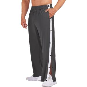 Deyeek Men’s Tear Away Basketball Pants High Split Snap Button Casual Post-Surgery Sweatpants with Pockets(Dark Grey)