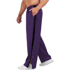 Deyeek Men’s Tear Away Basketball Pants High Split Snap Button Casual Post-Surgery Sweatpants with Pockets(Dark Purple)