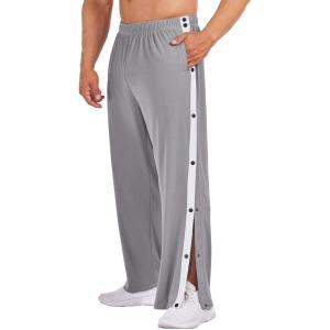 Deyeek Men’s Tear Away Basketball Pants High Split Snap Button Casual Post-Surgery Sweatpants with Pockets(Grey)