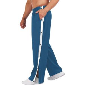 Deyeek Men’s Tear Away Basketball Pants High Split Snap Button Casual Post-Surgery Sweatpants with Pockets(Lake Blue)