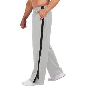 Deyeek Men’s Tear Away Basketball Pants High Split Snap Button Casual Post-Surgery Sweatpants with Pockets(Light Grey)