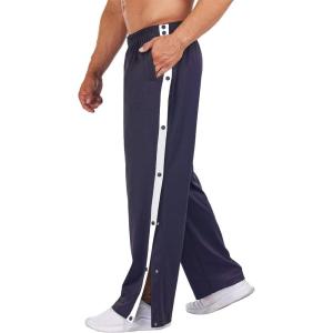 Deyeek Men’s Tear Away Basketball Pants High Split Snap Button Casual Post-Surgery Sweatpants with Pockets(Navy Blue)