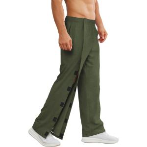 Deyeek Men’s Tear Away Pants 2 Side Full Open Bottom Sweatpants Loose Fit Casual Adaptive Post Surgery Pants with Pockets(Army Green)