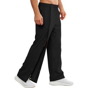 Deyeek Men’s Tear Away Pants 2 Side Full Open Bottom Sweatpants Loose Fit Casual Adaptive Post Surgery Pants with Pockets(Black)