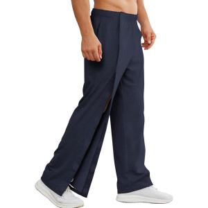 Deyeek Men’s Tear Away Pants 2 Side Full Open Bottom Sweatpants Loose Fit Casual Adaptive Post Surgery Pants with Pockets(Blue Violet)