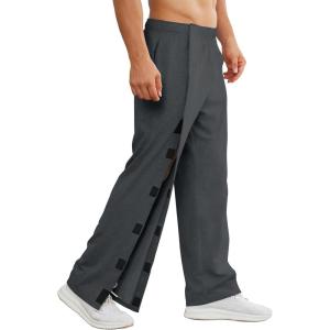 Deyeek Men’s Tear Away Pants 2 Side Full Open Bottom Sweatpants Loose Fit Casual Adaptive Post Surgery Pants with Pockets(Dark Grey)