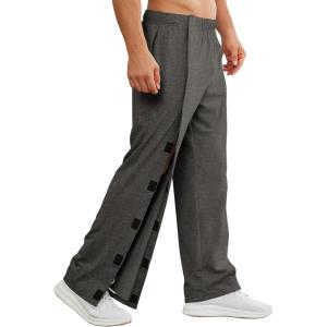 Deyeek Men’s Tear Away Pants 2 Side Full Open Bottom Sweatpants Loose Fit Casual Adaptive Post Surgery Pants with Pockets(Deep Gray)