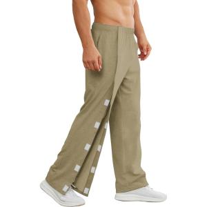Deyeek Men’s Tear Away Pants 2 Side Full Open Bottom Sweatpants Loose Fit Casual Adaptive Post Surgery Pants with Pockets(Khaki)