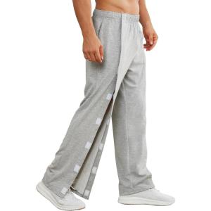 Deyeek Men’s Tear Away Pants 2 Side Full Open Bottom Sweatpants Loose Fit Casual Adaptive Post Surgery Pants with Pockets(Light Gray)
