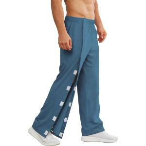 Deyeek Men’s Tear Away Pants 2 Side Full Open Bottom Sweatpants Loose Fit Casual Adaptive Post Surgery Pants with Pockets(Sea Blue)