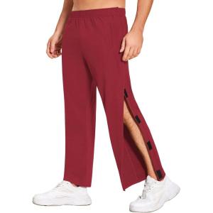 Deyeek Men’s Tear Away Pants 2 Side Snap Open Bottom Sweatpants Loose Fit Casual Post Surgery Pants with Pockets(Dark Red)