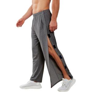Deyeek Men’s Tear Away Pants 2 Side Snap Open Bottom Sweatpants Loose Fit Casual Post Surgery Pants with Pockets(Grey)