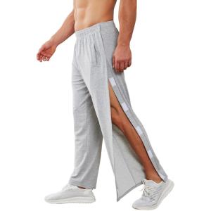 Deyeek Men’s Tear Away Pants 2 Side Snap Open Bottom Sweatpants Loose Fit Casual Post Surgery Pants with Pockets(Light Grey)