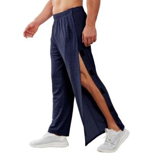 Deyeek Men’s Tear Away Pants 2 Side Snap Open Bottom Sweatpants Loose Fit Casual Post Surgery Pants with Pockets(Navy Blue)