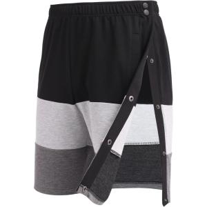 Deyeek Mens Tear Away Shorts Post Surgery Recovery Side Snap Shorts Color Block Cotton Break Away Pants with Pockets(Style 3)
