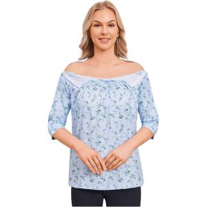 Deyeek Post Shoulder Surgery Shirt for Women Chemo Tear Away Shirt Snap Button 3/4 Sleeve Recovery Adaptive Clothing(Blue Print)