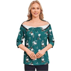 Deyeek Post Shoulder Surgery Shirt for Women Chemo Tear Away Shirt Snap Button 3/4 Sleeve Recovery Adaptive Clothing(Dark Green Print)