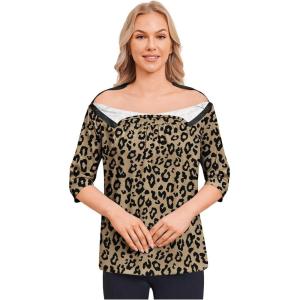 Deyeek Post Shoulder Surgery Shirt for Women Chemo Tear Away Shirt Snap Button 3/4 Sleeve Recovery Adaptive Clothing(Leopard Print)