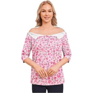 Deyeek Post Shoulder Surgery Shirt for Women Chemo Tear Away Shirt Snap Button 3/4 Sleeve Recovery Adaptive Clothing(Pink Print)