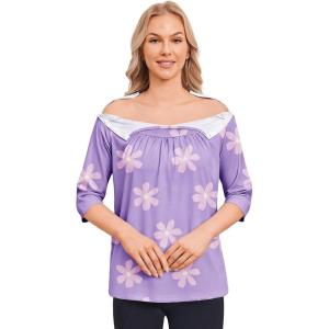 Deyeek Post Shoulder Surgery Shirt for Women Chemo Tear Away Shirt Snap Button 3/4 Sleeve Recovery Adaptive Clothing(Purple Print)