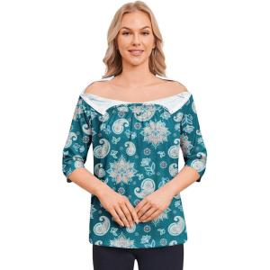 Deyeek Post Shoulder Surgery Shirt for Women Chemo Tear Away Shirt Snap Button 3/4 Sleeve Recovery Adaptive Clothing(Turquoise Print)