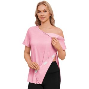 Deyeek Post Shoulder Surgery Shirts for Women Chemo Dialysis Port with 2 Shoulder Half Zippers After Rotator Cuff Tops(Dark Pink)