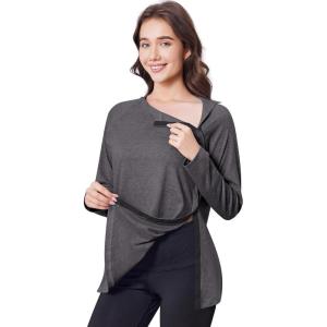 Deyeek Post Shoulder Surgery Shirts for Women Full Tear Away 2 Side Snaps After Rotator Cuff Chemo Port Adaptive Clothing(Dark Gray)