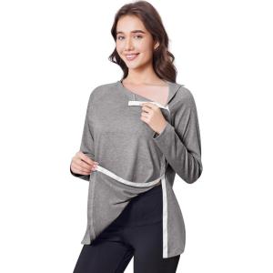 Deyeek Post Shoulder Surgery Shirts for Women Full Tear Away 2 Side Snaps After Rotator Cuff Chemo Port Adaptive Clothing(Light Gray)