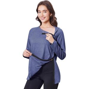 Deyeek Post Shoulder Surgery Shirts for Women Full Tear Away 2 Side Snaps After Rotator Cuff Chemo Port Adaptive Clothing(Navy)