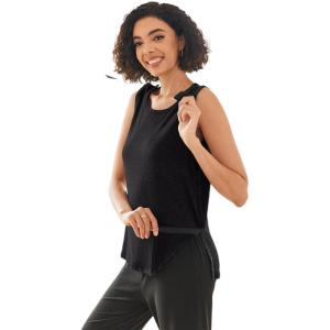 Deyeek Post Shoulder Surgery Shirts for Women Tear Away Snap Button Rotator Cuff Shirt Mastectomy Chemo Port Access Tank Tops(Black)