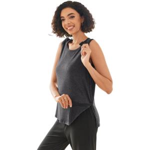 Deyeek Post Shoulder Surgery Shirts for Women Tear Away Snap Button Rotator Cuff Shirt Mastectomy Chemo Port Access Tank Tops(Dark Grey)