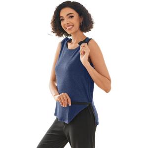Deyeek Post Shoulder Surgery Shirts for Women Tear Away Snap Button Rotator Cuff Shirt Mastectomy Chemo Port Access Tank Tops(Navy Blue)