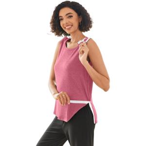 Deyeek Post Shoulder Surgery Shirts for Women Tear Away Snap Button Rotator Cuff Shirt Mastectomy Chemo Port Access Tank Tops(Red)